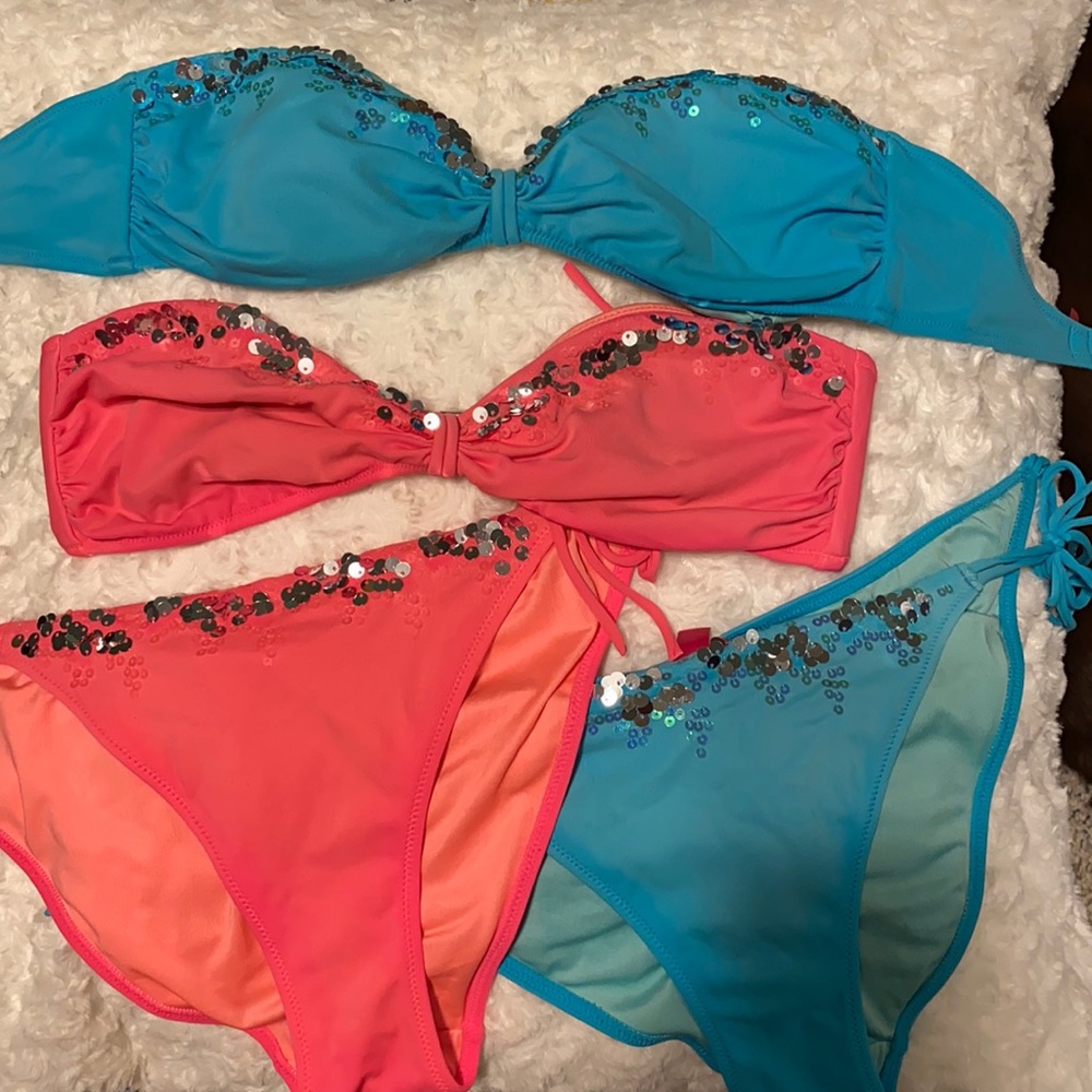 2 VS Swim Suits - Medium pink and blue sequins